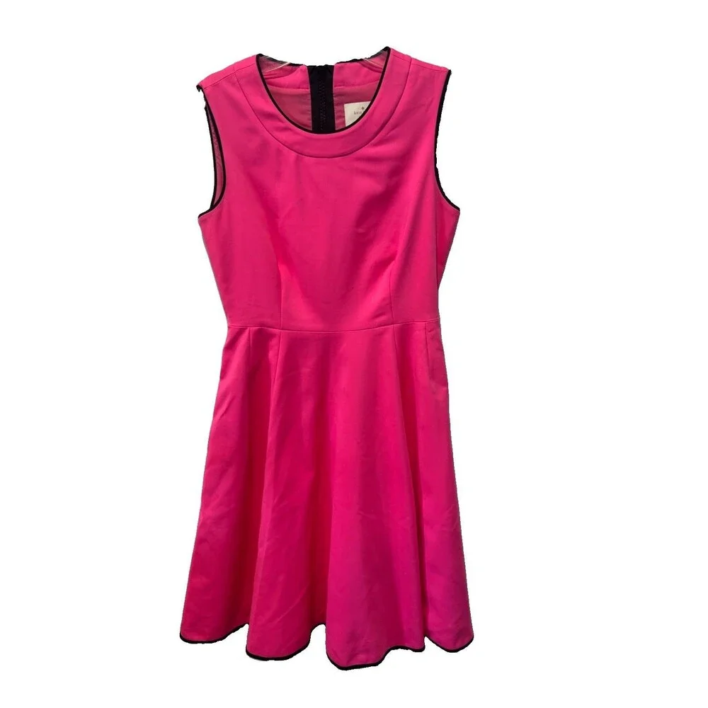 Kate Spade Carol Fit Flare Dress Size 2 Hot Pink Sleeveless Pockets Piped Trim
